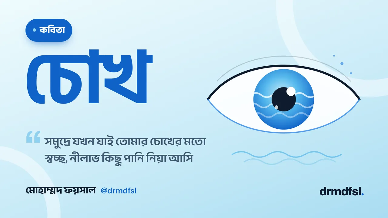 Cover for the poem Chokh (The Eyes) by Mohammad Faysal: a blue eye with sea waves in its iris